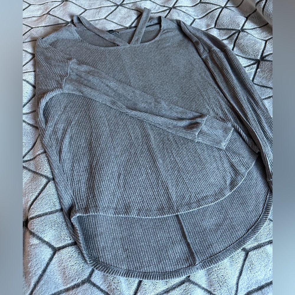 Express | Grey Ribbed Long Sleeve